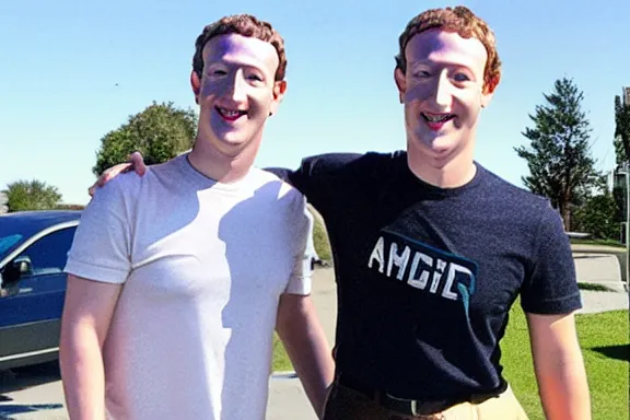 Prompt: a photo of mark zuckerberg smiling with an ak - 4 7 in a suburban neighborhood