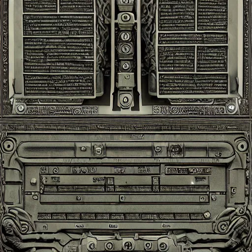 Prompt: alien rosetta stone tablets by jeffrey smith and wlop and gustave dore, featuring rhodium wires, circuitry, code, binary, cryptonomicon, dmt entity, ambient occlusion, 3 d concept render, scientifically accurate, artstation, intricate, beautiful, look at that detail!