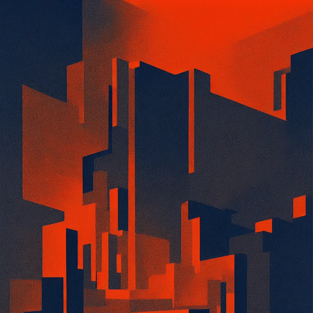 Image similar to art gallery, mads berg, karolis strautniekas, film noir, stippled light, dramatic lighting, editorial illustration, detailed, fine texture, matte print, art deco, brutalism, dark blue + dark orange, red, black, ( ( habitat 6 7 background ) )