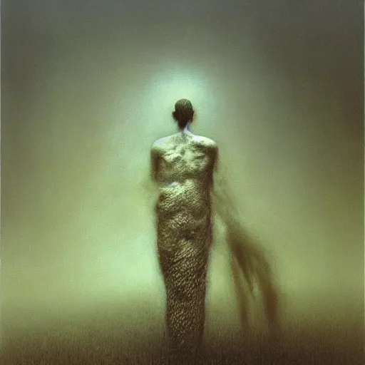 Image similar to arm reaching out of thick fog, zdzislaw beksinski