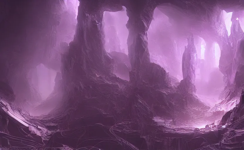 Image similar to matte painting, abstract art, elaborate, detailed digital art, trending in artstation, purple color lighting