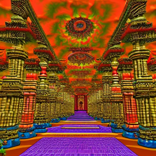 Image similar to 3d Fractal hindu temple mosque interior, dmt, shiny