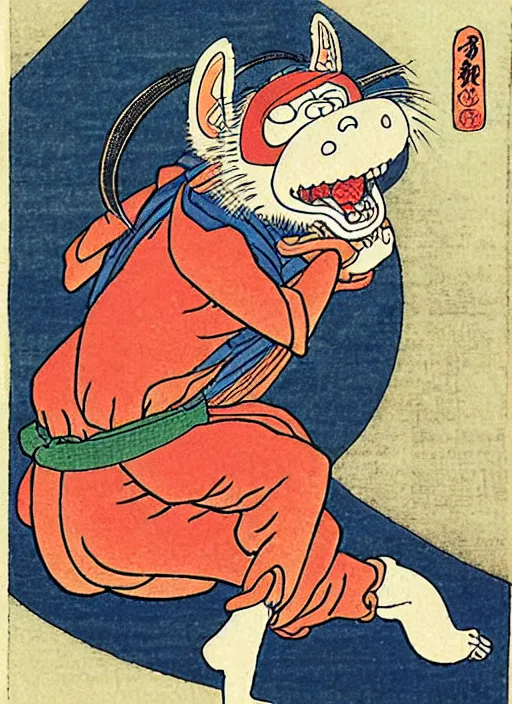 Image similar to alf as a yokai illustrated by kawanabe kyosai and toriyama sekien