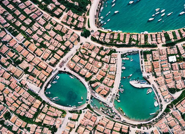 Image similar to symmetry!! a 2 8 mm macro aerial view of a beautiful seaside town in greece, photography, film, film grain, canon 5 0 mm, cinematic lighting