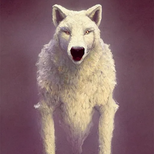 Image similar to Walter White as an anthropomorphic wolf dressed in sheeps clothing, highly detailed, fullbody, artstation, dark fantasy, horror, concept art, smooth, sharp focus, illustration, art by Greg Rutkowski and orientalism and Bouguereau and Zdzislaw Beksinski, good clear quality, lighting, biology, symmetrical artwork, perfect face, 135 mm, cinematic, hyper realism, high detail, octane render, 8k, chrome accents