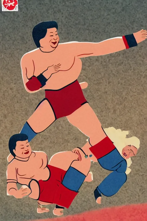 Prompt: detailed illustration, xi jinping as a 1 9 8 0 s wrestling action figure, 习 近 平