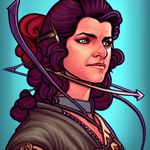 Image similar to a fantasy comic - style full portrait of an archer who looks like gilda radner, digital illustration by ken taylor and sana takeda and jenny frison, character design, concept art, fine inking lines, vivid colors, dnd, highly detailed!, hd, 4 k, trending on artstation