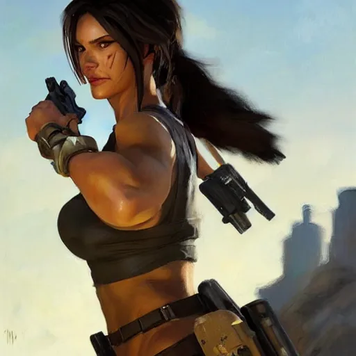 Image similar to greg manchess portrait painting of partially armored lara croft as overwatch character, close - up shot, asymmetrical, profile picture, organic painting, sunny day, matte painting, bold shapes, hard edges, street art, trending on artstation, by huang guangjian and gil elvgren and sachin teng