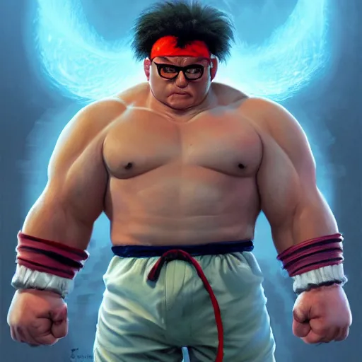 Image similar to wayne knight as e. honda street fighter, portrait, ultra realistic, concept art, intricate details, highly detailed, photorealistic, octane render, 8 k, unreal engine, art by frank frazetta, simon bisley, brom