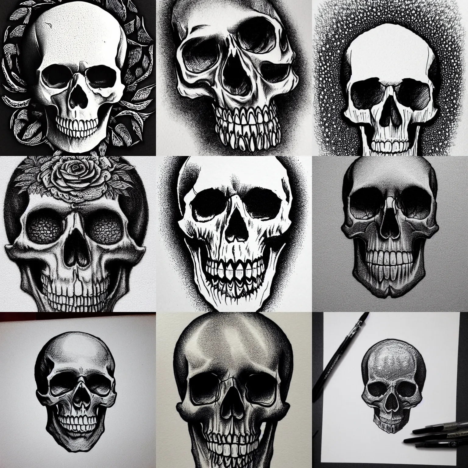 Prompt: skull, stippling art