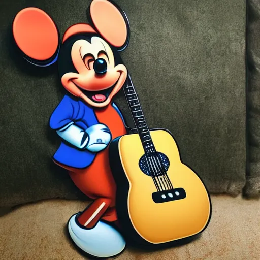 Prompt: dog playing guitar disney