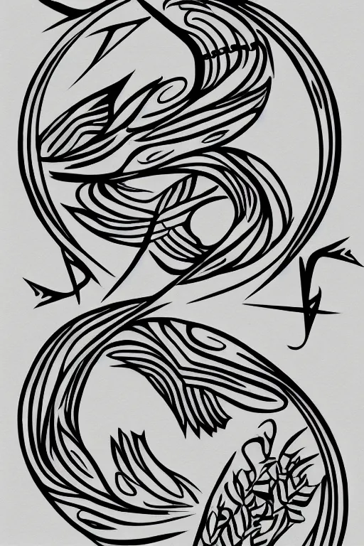 Prompt: a simple tattoo design of swallows flying into lines and basic shapes, black ink, abstract logo, line art