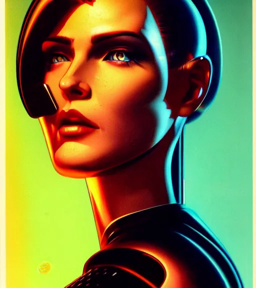 Image similar to cable plugged in, side of head, very very beautiful woman, cyberdeck computer terminal, chrome jacket, 1 9 7 9 omni magazine cover, style by vincent di fate, cyberpunk 2 0 7 7, very coherent, detailed, 4 k resolution, unreal engine, daz