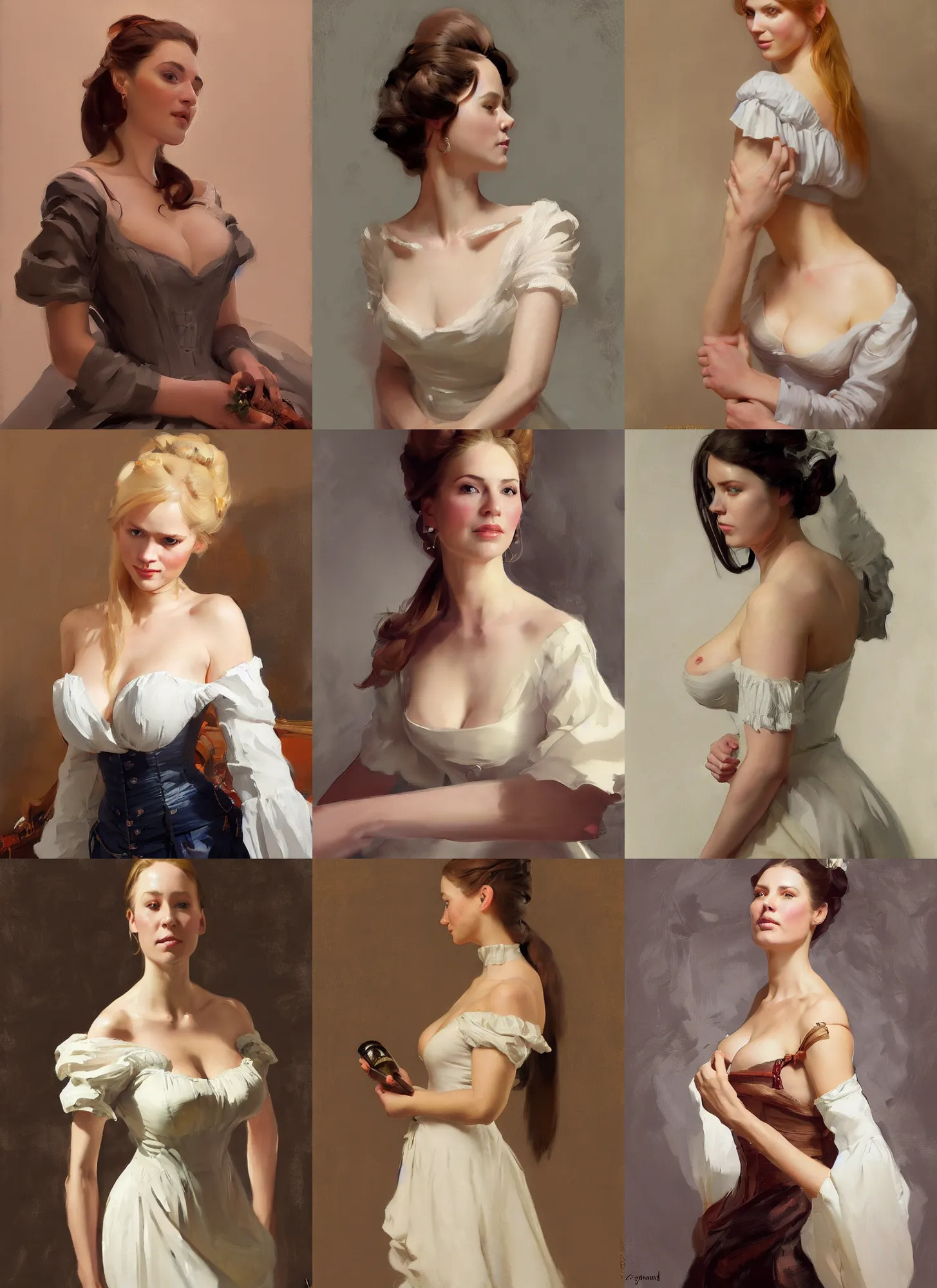 Image similar to portrait of a beautiful finnish norwegian swedish scandinavian attractive glamour model wearing 1 7 th century french off - the - shoulder neckline bodice with low neckline, jodhpurs greg manchess painting by sargent and leyendecker, studio ghibli fantasy medium shot asymmetrical intricate elegant matte painting illustration hearthstone, by greg rutkowski by greg tocchini by james gilleard