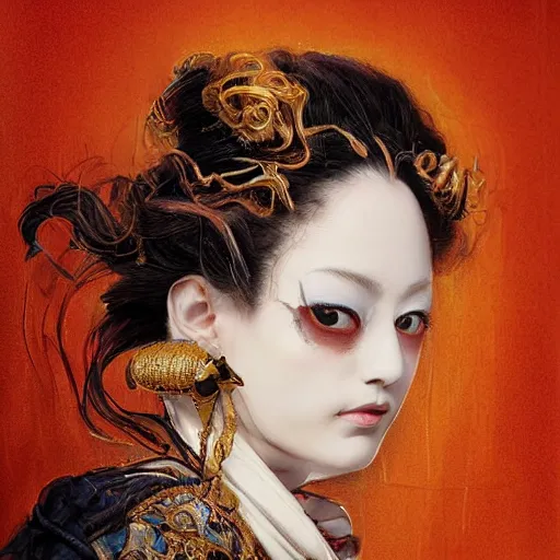Image similar to portrait of a Shibari rope wrapped face and neck, headshot, insanely nice professional hair style, dramatic hair color, digital painting, of a old 18th century, Royal Emperor, amber jewels, baroque, ornate clothing, scifi, realistic, hyperdetailed, chiaroscuro, concept art, art by Franz Hals and Jon Foster and Ayami Kojima and Amano and Karol Bak,