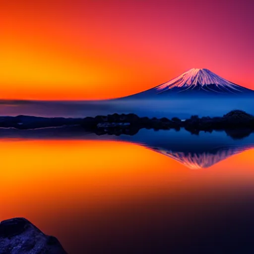 mount fuji orange sun's rising from the horizon, 8 k, | Stable ...