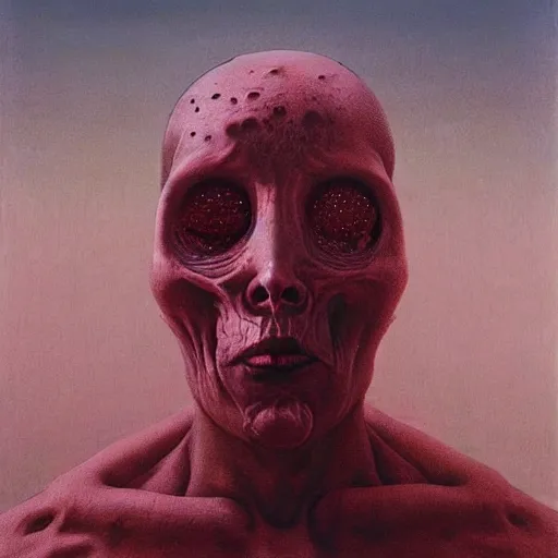 Prompt: a person with giant bloody holes in their eyesockets instead of eyes, zdzisław beksinski, dariusz zawadzki, mark powell, keith thompson