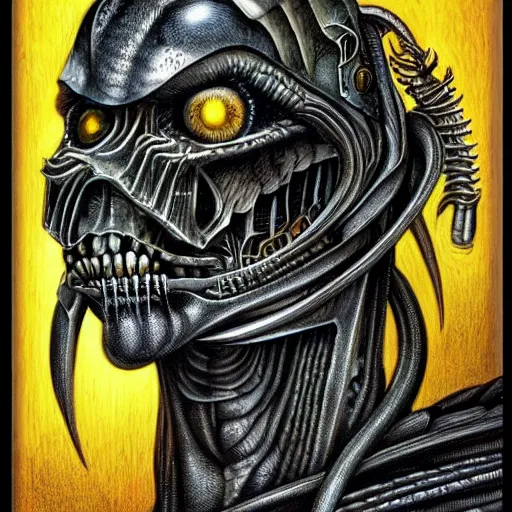 Image similar to gullum, style of h. r. giger, highly detailed, sharp, dark