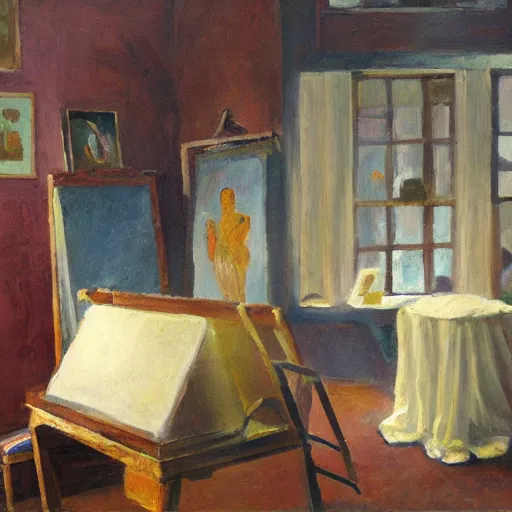 Prompt: oil painting of the room of the nameless painter