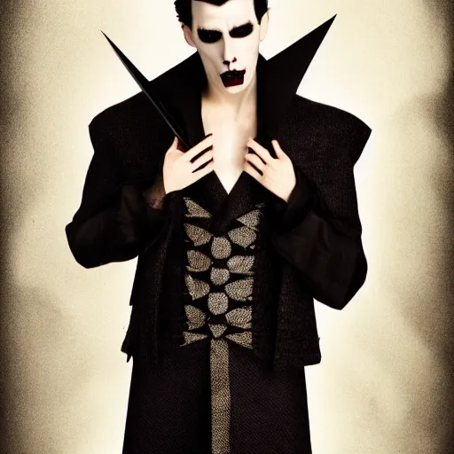 Prompt: head and shoulders vogue fashion photo portrait of a male vampire, d & d, fantasy