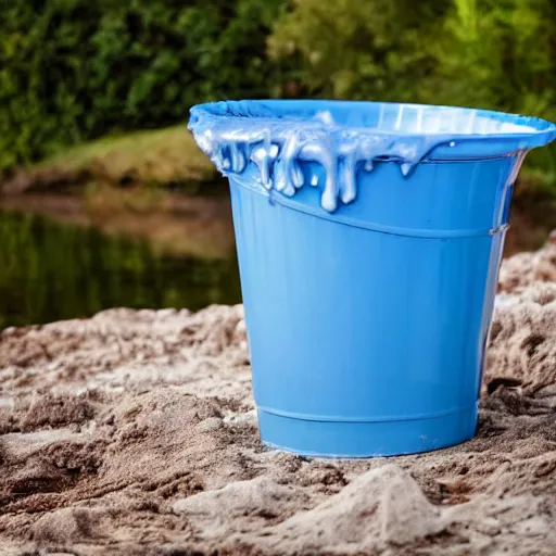 Prompt: professional photograph of a bucket filled with fleshy space goop