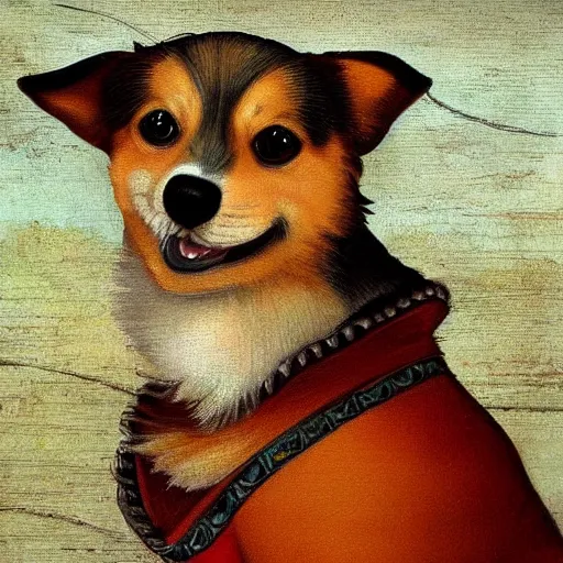 Image similar to corgi dog painting, leonardo da vinci style