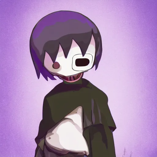 Image similar to cute little boy wearing an skull mask and dressed in an nun outfit, purple color palette, artwork made in western cartoon art syle, inspired in made in abyss and hirohiko araki, ray tracing, featured in pixiv