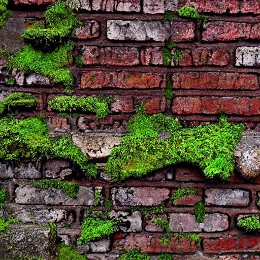 Image similar to old brick wall with moss and graffiti