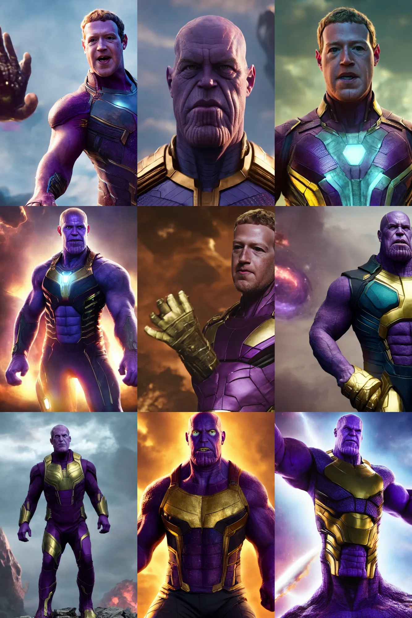 Prompt: Mark Zuckerberg as Thanos, The Avengers, 4k
