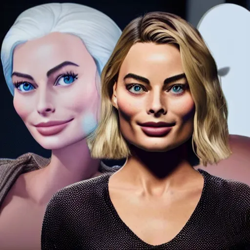 Prompt: Apple iOS Memoji of Margot Robbie's face, used in her Messages app