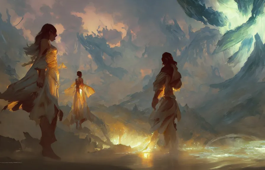 Image similar to greg manchess concept art of a the blessed elemental dimension, key visual, ambient lighting, highly detailed, digital painting, artstation, concept art, sharp focus, by makoto shinkai and akihiko yoshida and hidari and wlop and greg rutkowski