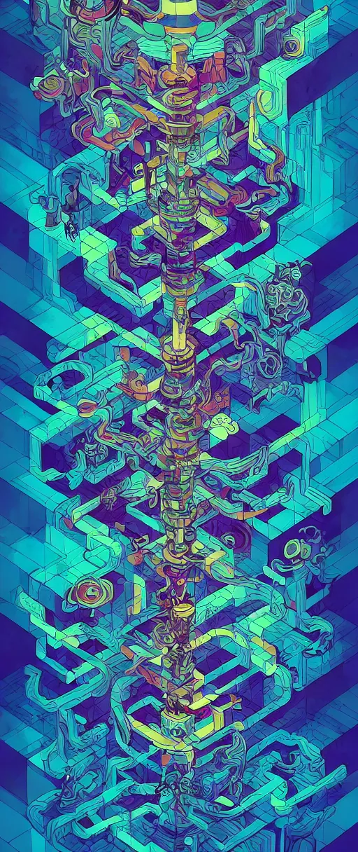 Image similar to arcane twisted turn of fate abstraction, centered award winning ink pen illustration, isometric abstract illustration by dan mumford, edited by craola, technical drawing by beeple and tooth wu, tiny details by artgerm and watercolor girl, symmetrically isometrically centered