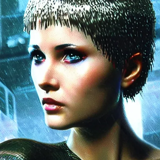 Image similar to of gorgeous and vulnerable Rachael in Blade Runner, photorealistic,