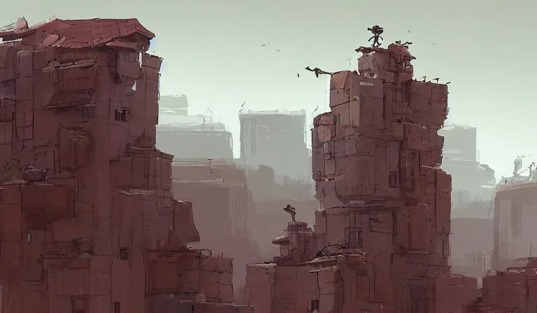 Prompt: A serene landscape with a singular building in the style of Ian McQue.