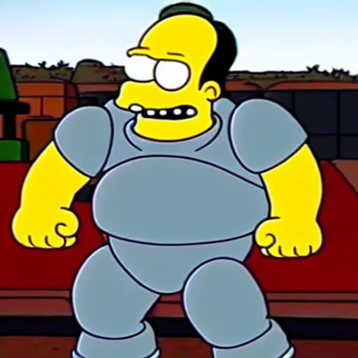 Prompt: doom guy guest starring on the simpsons, matt groening style