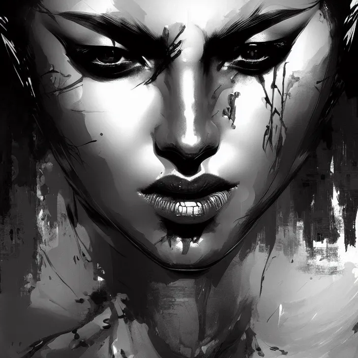 Prompt: painting of a portrait goddess, black and white, highly detailed, digital painting, artstation, concept art, matte, smooth, sharp focus, illustration, art by yoji shinkawa, gabriele dell otto, 8 k
