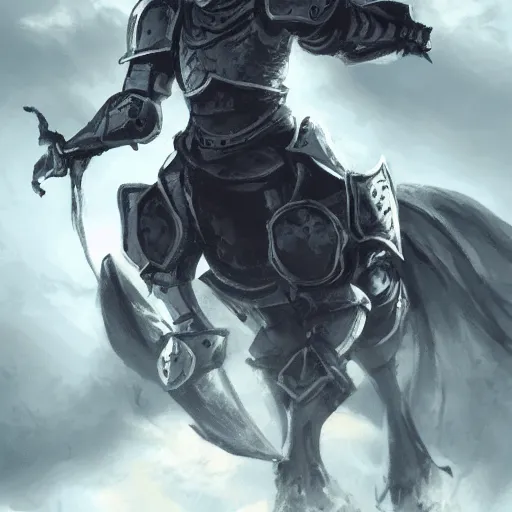 Prompt: armored knight hold a luminance white bird on outstretched hand carefully, atmospheric, concept art