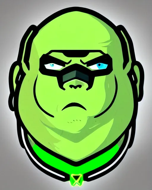 Image similar to overwatch concept art character portrait of a new character who is a obese chubby man with a punk mohawk neon green hair with clean shaven and long crooked nose and round cheeks, trending on artstation, cgsociety,