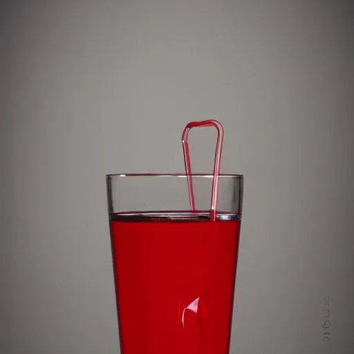 Prompt: whole product photography of red translucent longdrink with straw, vintage airbrush art, centered, desaturated, features on pixiv, trending on artstation