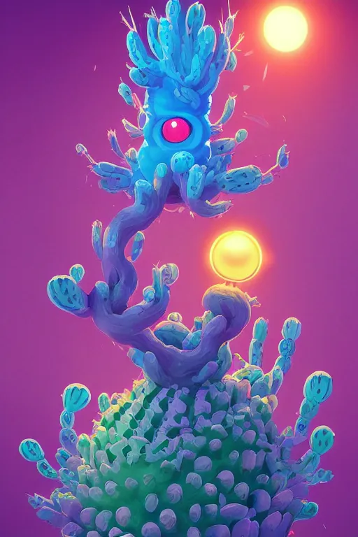 Image similar to roots cactus sushi cristal smurf ghost creature animal sushi cristal very big eye roots cactus elemental flush of force nature micro world fluo fishscale, behance hd by jesper ejsing, by rhads, makoto shinkai and lois van baarle, ilya kuvshinov, rossdraws radiating a glowing aura global illumination ray tracing hdr