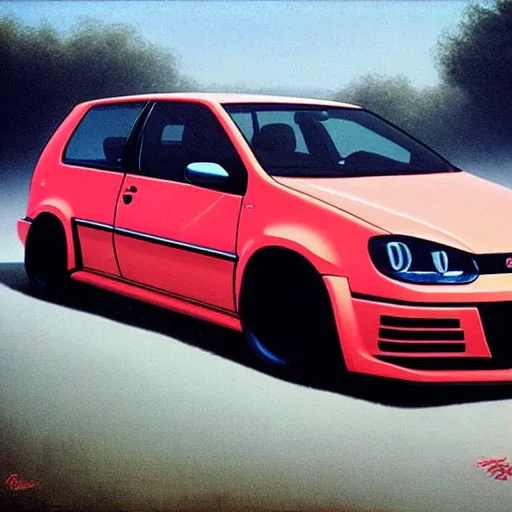 Prompt: volkswagen golf gti, painted by zdzisław beksinski