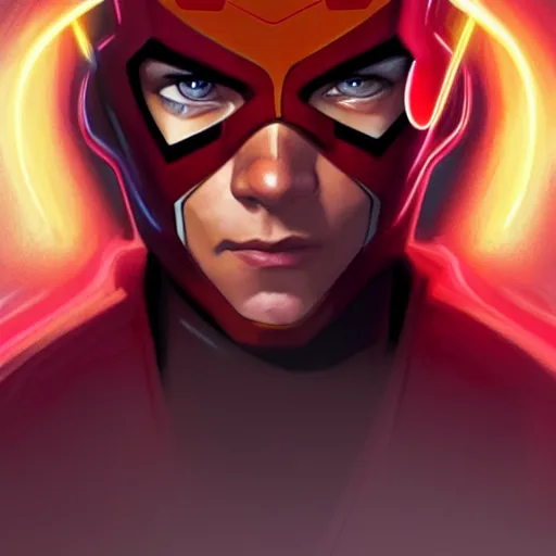 Image similar to handsome Antony Starr as Kid Flash with glowing red eyes, western, D&D, fantasy, intricate, elegant, highly detailed, digital painting, artstation, concept art, matte, sharp focus, illustration, art by Artgerm and Greg Rutkowski and Alphonse Mucha