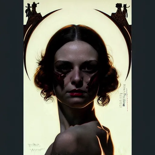 Image similar to symmetry!! portrait of a silhouette of a woman in the world of norman rockwell, horror, fashion, dark!! intricate, elegant, highly detailed, digital painting, artstation, concept art, smooth, sharp focus, illustration, art by artgerm and greg rutkowski and alphonse mucha