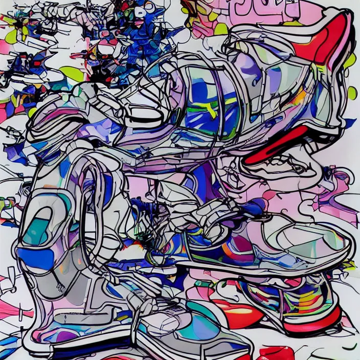 Image similar to futuristic sneakers in jeff koons hip hop bauhaus style, highly detailed, hyper realistic, art by todd mcfarlane