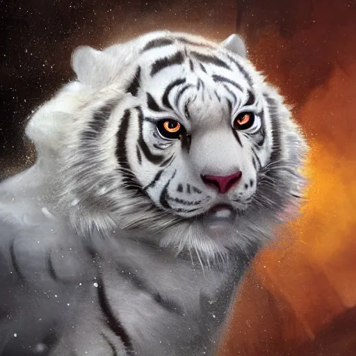 Prompt: a beautfiul award winning aesthetic commission of an antrho albino tiger wearing a black padded hooded puffer jacket,golden cahin around the neck,digital art,art by artgerm,character design by charles bowater,ross tran,photorealistic,detailed face,hyperdetailed,western comic,2021,artstation,deviantart