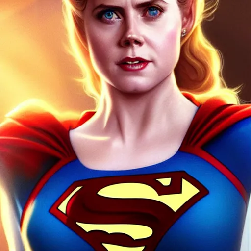 Prompt: beautiful Amy Adams as Superman, western, closeup, D&D, fantasy, intricate, elegant, highly detailed, digital painting, artstation, concept art, matte, sharp focus, illustration, art by Artgerm and Greg Rutkowski and Alphonse Mucha