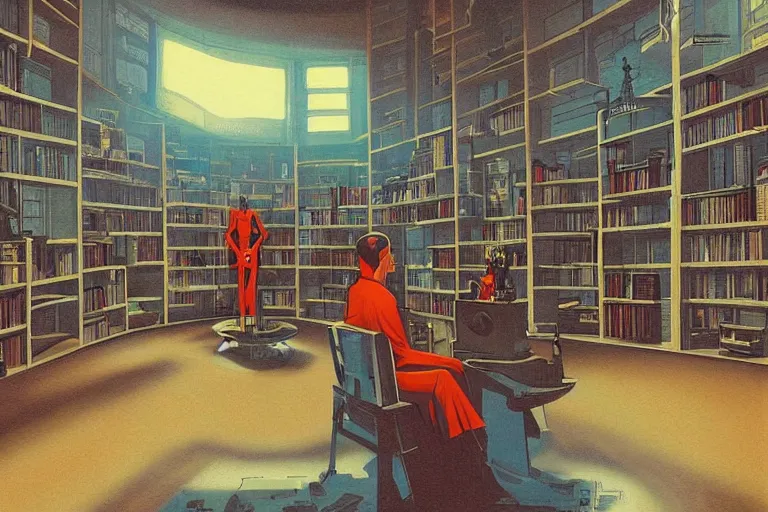 Image similar to Biblioteca do Convento de Marfa. in cyberpunk style by Vincent Di Fate