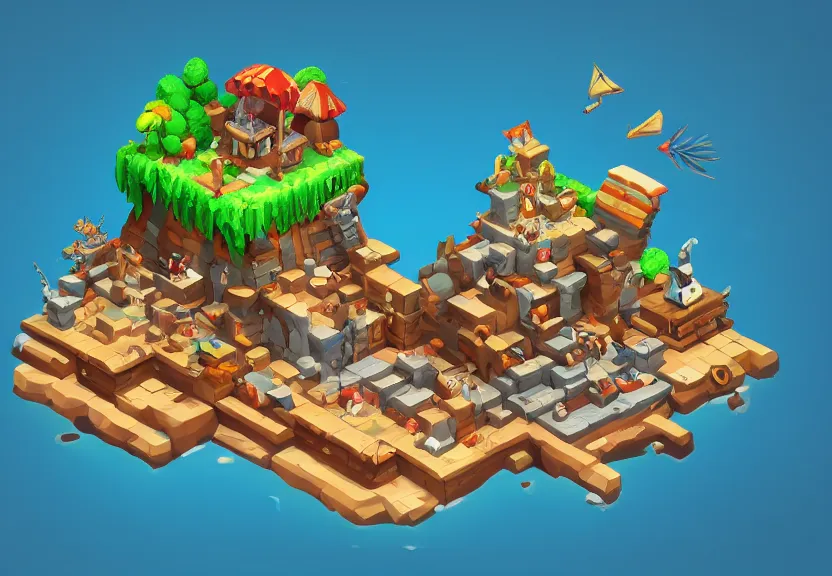 Image similar to isometric chubby 3 d game level, based on pirate kings, with detailed, clean, cartoon, octane render, unreal engine, artgerm, artstation