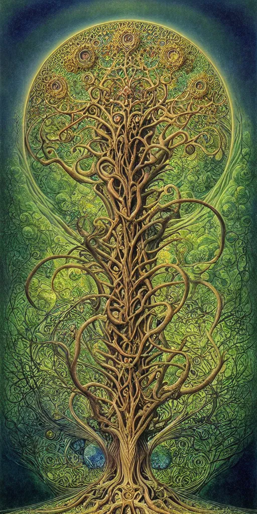 Image similar to tree of life by roger dean and andrew ferez, art forms of nature by ernst haeckel, divine chaos engine, symbolist, visionary, art nouveau, botanical fractal structures, organic, detailed, realistic, surreality