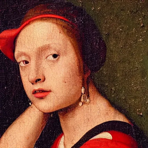 Prompt: renaissance painting of girl singin in karaoke bar, red earrings